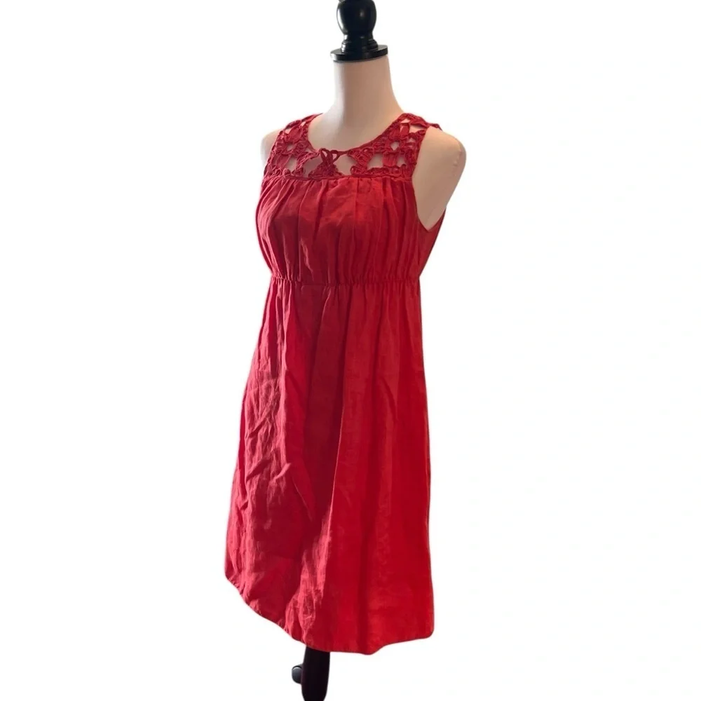 STUDIO M vintage Linen and crochet mini dress SZ S - Picture 4 of 6